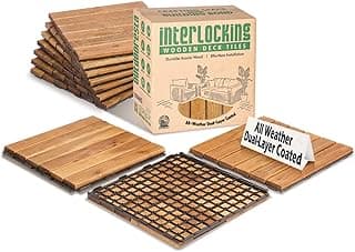 Outdoor Deck Tiles Waterproof - 12x12 Pack of 10 Snap-Together Interlocking Patio Floor Tiles
