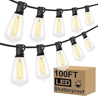Brightever LED Outdoor String Lights 100FT with 52 Shatterproof ST38 Vintage Edison Bulbs