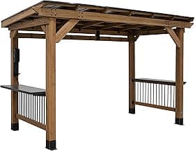 Backyard Discovery Saxony XL 12' x 6' Cedar Wood BBQ Grill Gazebo Pavilion with Hardtop Galvanized Steel Roof