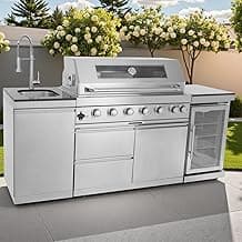 Outdoor Kitchen Island 85" 6-Burner 85000 BTU Deluxe Modular BBQ Island with Wine Cooler