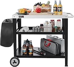 Royal Gourmet PC3404S Rolling Dining Table with Trash Bag Holder, Patio BBQ Kitchen Cart
