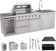 98.4 Inch Outdoor Kitchen Island, 72000 BTU Modular Propane Gas Grill with Refrigerator and Sink