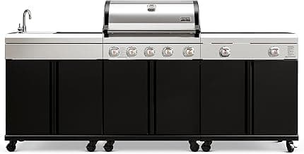 Brand-Man Outdoor Kitchen Island, 5-Burner Gas Grill & Griddle Combo with 800C Infrared Sear Zone