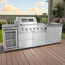 Outdoor Grill Islands 98.4" 4-Burner: 72000 BTU with Refrigerator, Rotisserie, Stainless Steel Sink