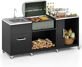 Happygrill 80" Outdoor Grill Table with Sink & Drainage, Heavy Duty Metal Grill Cart