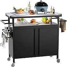 Outdoor Grill Cart Bar Cart with Storage Cabinet, XL Portable Grill Table with Stainless Steel Top