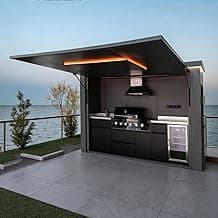 Prefab Outdoor Kitchen, Modular Cooking Station with Flip-Up Canopy and Stainless Worktop