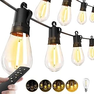 Outdoor String Lights Patio LED 50Ft Waterproof Remote Dimmable S14 Edison Bulbs