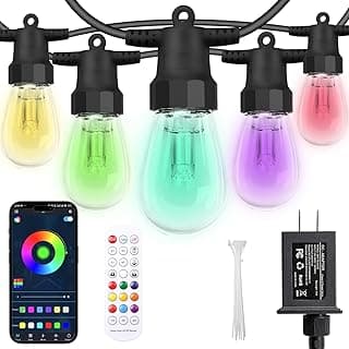 Outdoor String Lights 50FT, 20 Dimmable RGBW LED Bulbs, IP66 Waterproof Shatterproof