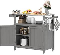 Weatherproof HIPS Outdoor Kitchen Island with Stainless Steel Top, Brown