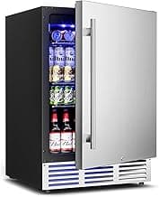 24 Inch Beverage Refrigerator 180 Cans Under Counter with Stainless Steel Door