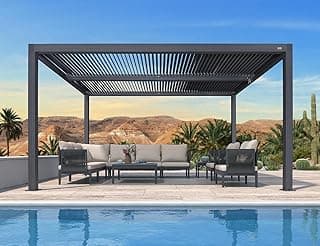 PURPLE LEAF Louvered Pergola 10' x 14' Outdoor Aluminum with Adjustable Roof, Grey