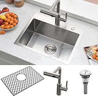 20 Inch Kitchen Sink Drop In with Faucet Combo, 20x16 Small Outdoor Stainless Steel 18 Gauge