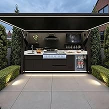 Outdoor Kitchen, Prefab Island with Lift-Up Roof and Stainless Steel Workstation