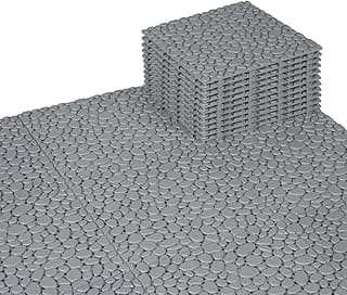 BEEFURNI Plastic Interlocking Cobbled Stone Tile (60PCS) 12" x 12" Waterproof