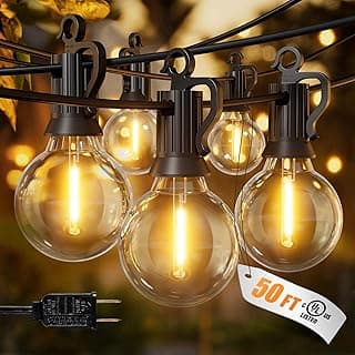 Brightown Outdoor String Lights, 50FT 25 G40 Bulbs Shatterproof, IP65 Waterproof Dimmable