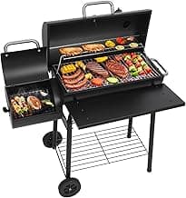 Realcook Charcoal Grills with Offset Smokers: Barrel Charcoal BBQ Grill for Outdoors