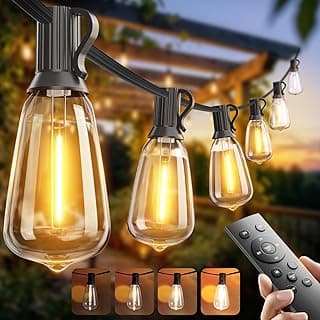 addlon 100FT LED Outdoor String Lights with Remote, Waterproof, Shatterproof ST38 Bulbs