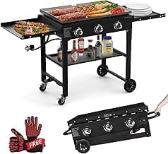 BESTFIRE Foldable Flat Top Grill, Outdoor Griddle 3-Burner Propane with Two Foldable Shelves, 36"