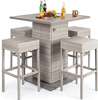 Best Choice Products 5-Piece Outdoor Wicker Bar Table Set for Patio, Poolside