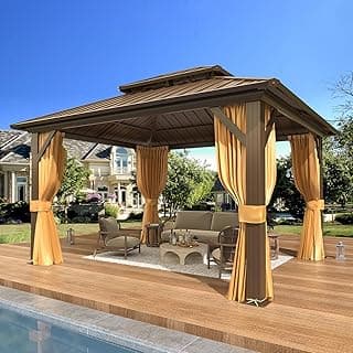 EROMMY 10' x 12' Hardtop Gazebo, Aluminum Frame with Galvanized Steel Double Roof