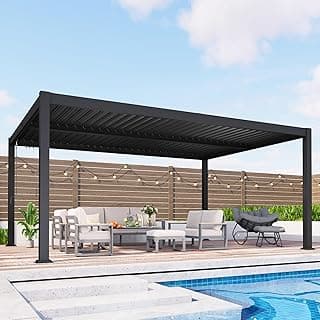 Louvered Pergola, 12' x 16' Metal Patio Gazebo with Adjustable Louvers and Gutter System