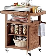 Outsunny Outdoor Grill Cart with Wheels, Solid Wood with Stainless Steel Top
