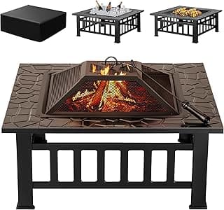 Devoko Outdoor Fire Pit, 32 Inch Firepit Table Metal with Waterproof Cover