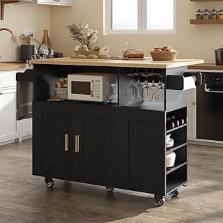 Rolling Mobile Kitchen Island with Storage and Drop Leaf