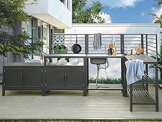 Domi 5-Piece Outdoor Kitchen Island with Storage, Aluminum with Stainless Steel Sink