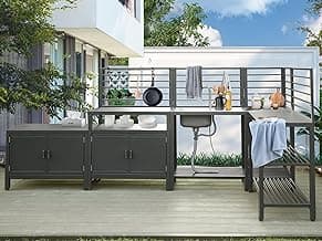 Domi 5-Piece Outdoor Kitchen Island with Storage, Aluminum with Stainless Steel Sink