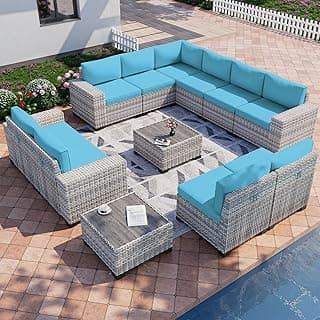 12-Piece Outdoor Patio Furniture Set Wicker Sectional Sofa with Cushions & Coffee Table