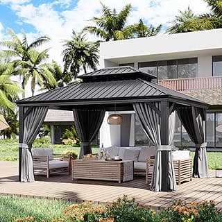 Aoxun 12' X 14' Hardtop Gazebo with Drainage System, Aluminum with Galvanized Steel Double Roof
