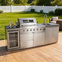 98 Inches Outdoor Kitchen Island, 4-Burner 72000 BTU Propane Stainless Steel BBQ