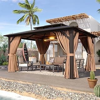 Aoxun 12'x10' Hardtop Gazebo, Aluminum Frame with Curtains and Netting, Polycarbonate Double Roof