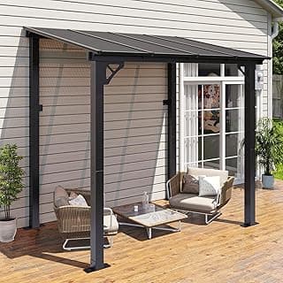 Aoxun 8'x 5' Premium Gazebo with Aluminum Top Frame & Polycarbonate Panel, Wall Mounted