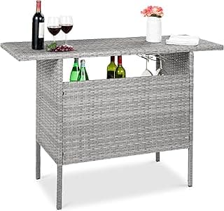 Best Choice Products Outdoor Patio Wicker Bar Counter Table with 2 Steel Shelves and 2 Sets of Rails
