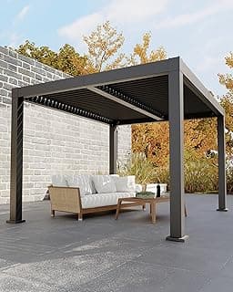 Garveelife All-Aluminum Louvered Pergola 10 ft x 12 ft with Adjustable Louvered Roof