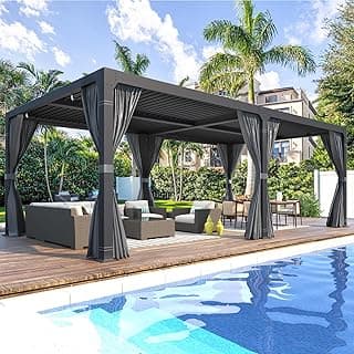 MELLCOM Louvered Pergola 12x24, Aluminum with Adjustable Roof, Waterproof Curtains and Nets