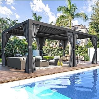 MELLCOM Louvered Pergola 12x24, Aluminum with Adjustable Roof, Waterproof Curtains and Nets