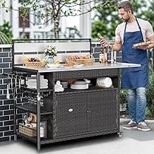 YITAHOME XL Outdoor Kitchen Island, Bar Table & Storage Cabinet with Stainless Steel Top