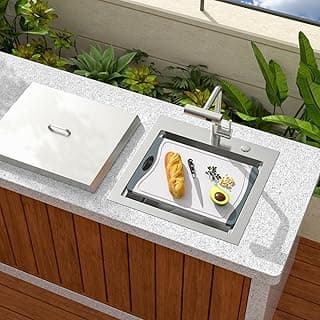 Sarlai Outdoor Sink 21 x 20 Inch Drop In Workstation with Dust Lid and Faucet, 16 Gauge Stainless