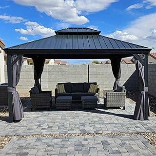 PURPLE LEAF 12' X 14' Hardtop Gazebo Aluminum Permanent Outdoor with Galvanized Steel Double Roof