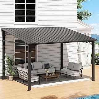 Aoxun 10' x 12' Lean to Gazebo, Hardtop Outdoor Pergola with Sloping Galvanized Steel Roof