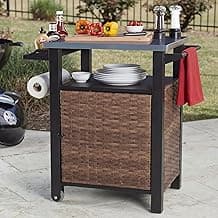 30" Grill Cart Outdoor with Wheels, Prep Table with Wicker Storage