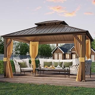 YOLENY 10' x 12' Hardtop Gazebo, Metal with Aluminum Frame, Double Galvanized Steel Roof