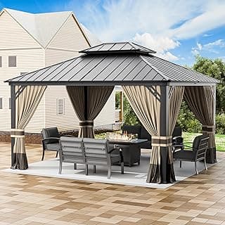12' x 14' Hardtop Gazebo, Outdoor Aluminum Frame Permanent Pavilion Double Galvanized Steel Roof