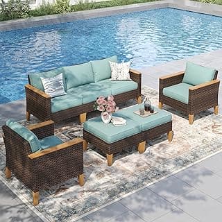 PHI VILLA 7-Piece Wicker Patio Conversation Set, Outdoor Rattan Sectional Pool Furniture