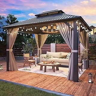 10'x12' Gazebo Hardtop, Aluminum Frame with Double Galvanized Steel Roof, Permanent Outdoor Canopy
