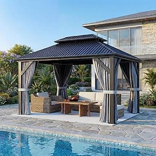 10'x12' Gazebo Hardtop, Aluminum Pergola with Double Galvanized Steel Roof, Metal Canopy